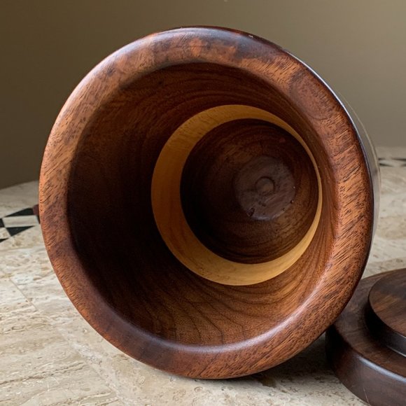 Solid Wood Jar with Lid Hand Crafted Turned Container Rustic Decor - Picture 2 of 6